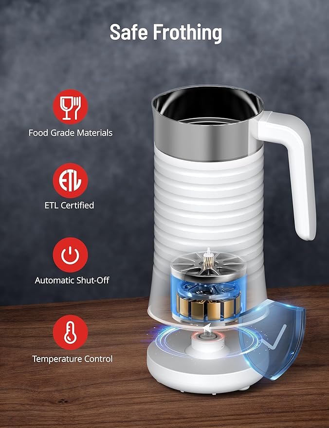 Milk Frother and Steamer, Airyoyo 4-in-1 Milk Frother,Electric Milk Frother Hot& Cold Foam Temperature Control, Auto Shut-Off Frother for Coffee Latte