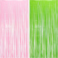 BRAVESHINE Party Streamers Backdrop - 2 Pack 3.2ft X 8.2ft Tinsel Foil Fringe Curtains for Halloween/Boo/Fairy/Girl Birthdays/Wizard/Baby Shower/Photos Booths/Pink and Green Party Decorations