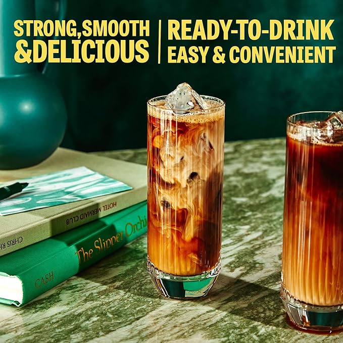 Wandering Bear Organic Caramel Cold Brew Coffee, 32 fl oz, 6 pack - Extra Strong, Bold, Smooth, Unsweetened, Shelf-Stable, Ready to Drink, Gluten Free, & Vegan, Iced Cold Brewed Coffee Drinks