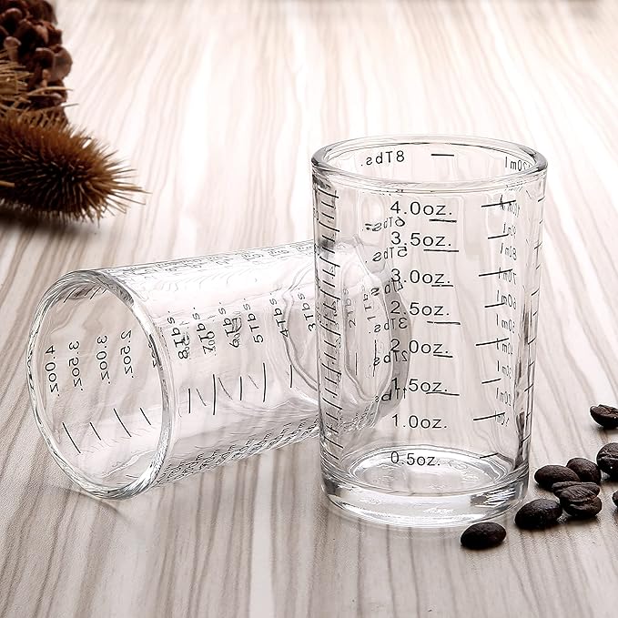 BCnmviku Measuring Cup Shot Glass 4 Ounce/120ML Liquid Heavy High Espresso Glass Cup Black Line (1, Black)
