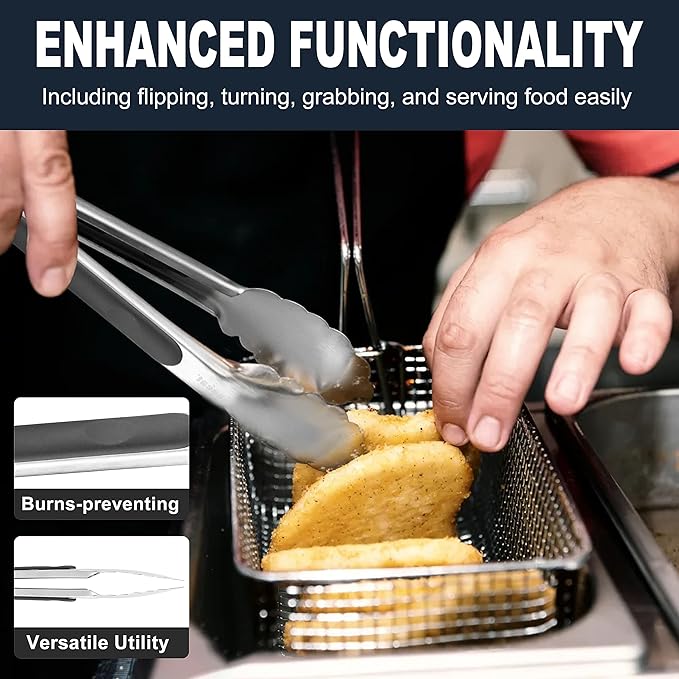 Anaeat 3 Pack 7" Mini Stainless Steel Locking Tongs - Sturdy Coiled Spring Kitchen Food Tong with Non-Slip Silicone Tips and Grip for Serving, Cooking, Baking and BBQ - Heat Resistant Metal Tongs