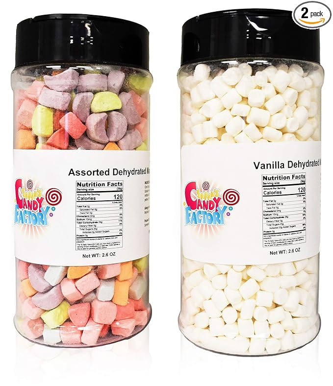 Sarah's Candy Factory Variety Dehydrated Marshmallow Bits, Vanilla Marshmallows in Jar, Assorted Marshmallows in Jar (Vanilla-Assorted)