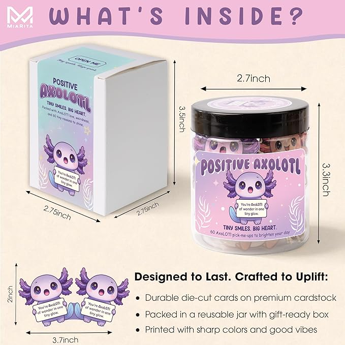 Positive Axolotl Jar – Cute Axolotl Gifts for Teens, Tweens, Daughter, Students – Back to School Gift for Kids, Granddaughter, Niece – Gifts for Teenage Girls, Tween Girls Trendy Stuff