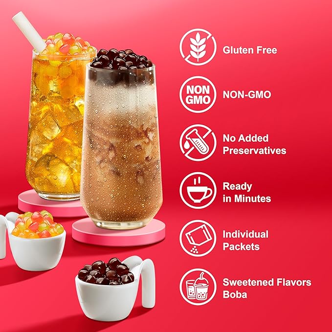 J WAY Instant Boba Bubble Pearl Variety Milk Tea Fruity Tea Kit with Authentic Brown Sugar Caramel Fruity Tapioca Boba, Ready in Under One Minute, Paper Straws Included - Gift Box - 10 Servings