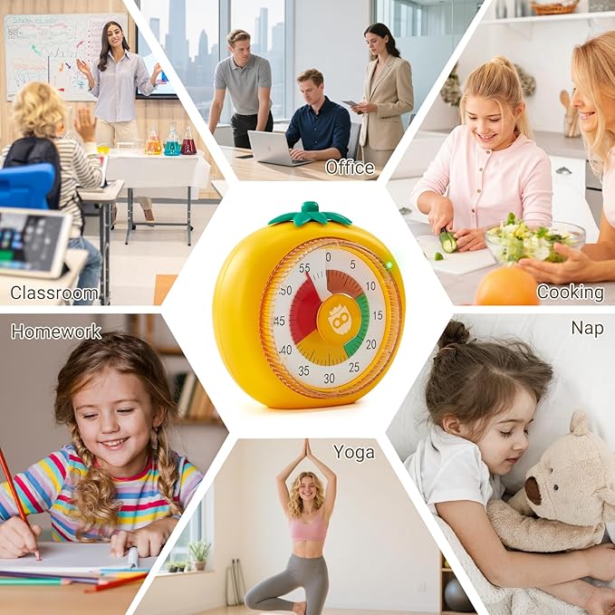 Kids Timer, 60-Min Visual Timer for Kids, Pomodoro Timers for Work, Cooking, Study, School - Magnetic Timers for Classroom Countdown Stopwatch, Perfect Time Management Tools