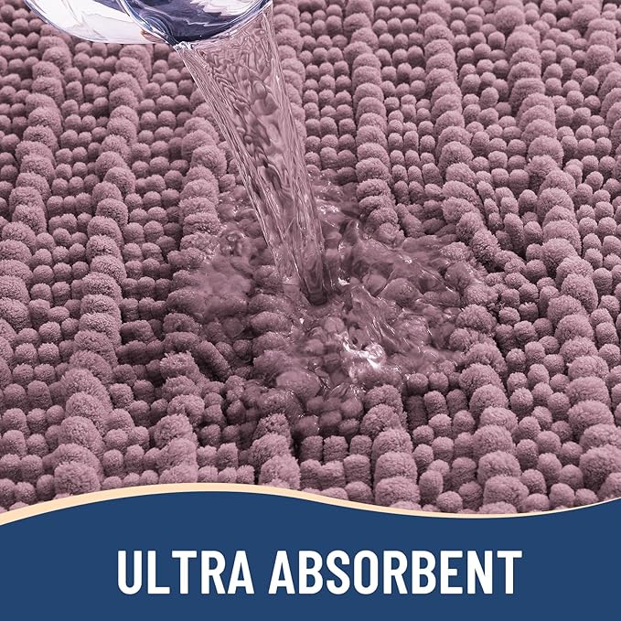 Arotive Luxury Chenille Bathroom Rug Mat, Extra Soft Thick Absorbent Shaggy Bath Rugs, Non-Slip Machine Wash Dry, Plush Bath Mats for Bathroom, Shower and Tub, 47x24, Deep Plum