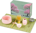 Pink Matcha Set, 8 Pcs Matcha Whisk Set with Porcelain Sakura Tea Cup, Matcha Bowl, Whisk and Holder, Bamboo Scoop, Scoop Rest, Sifter, Tea Mat - Gift for Matcha Lover