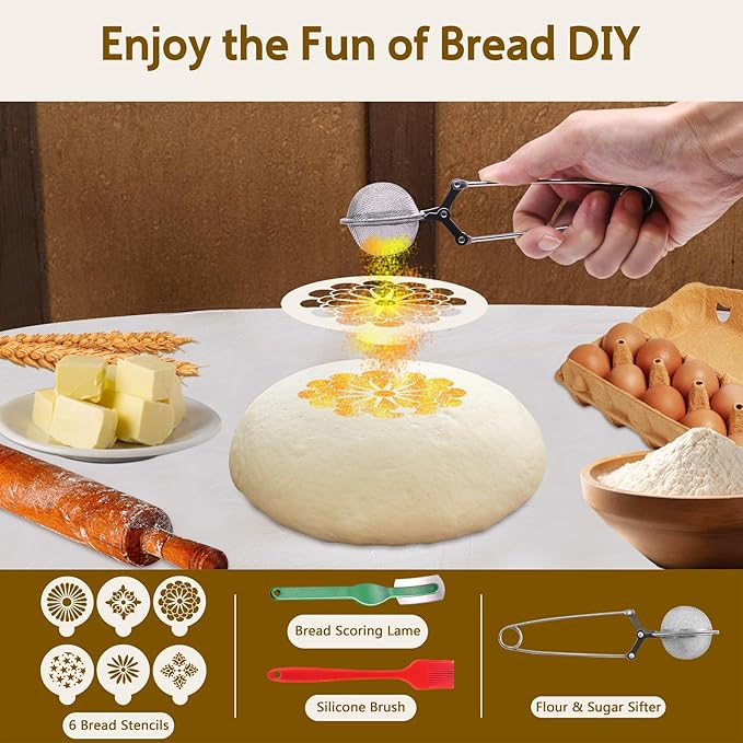 Aliggbent Silicone Banneton Bread Proofing Baskets, 10'' Oval ＆ 9'' Round Foldable Sourdough Bread Baking Supplies 18Pcs Sourdough Starter Kit Easy-to-Clean Proofing Baskets for Sourdough Bread Baking