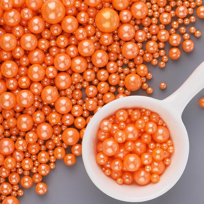 Orange Sprinkles for Cake Decorating, 6 Sizes Mix Edible Pearl Sugar for Baking Cookies Cupcake Donuts Topping, Wedding Parties Christmas Supplies 4.6 oz