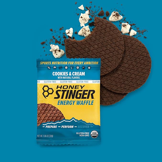 Honey Stinger Organic & Gluten Free Energy Waffle Variety Pack, 12 Salted Caramel and 6 Cookies & Cream Waffles, Nutritious Stroopwafel Snack for Exercise, Endurance and Performance
