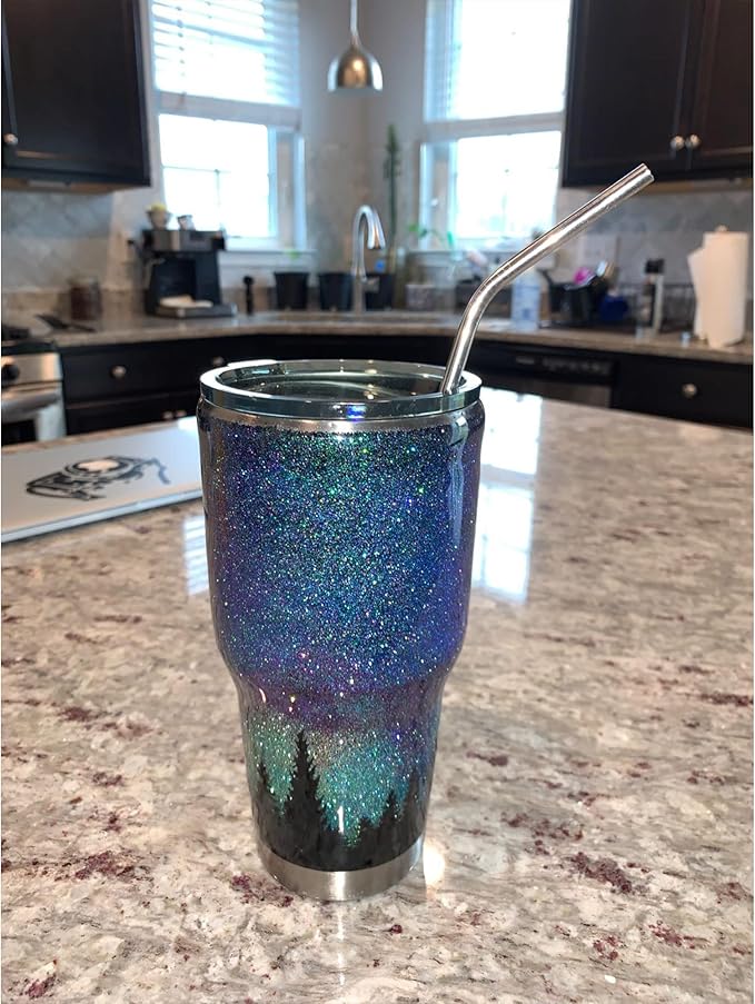 Set of 4 Reusable Metal Straws, Long Stainless Steel Straw with Cleaning Brushes and Case, Drinking for 30 oz and 20 oz Tumblers.
