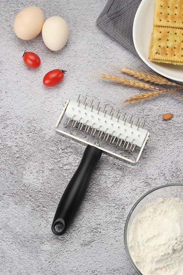 Pizza Dough Docker - EVNSIX Pastry Docker Roller with Stainless Steel Spikes for Homemade Baking Cake crackers Pie Hole Maker,Prevent Dough from Blistering,Commercial Kitchen Pizza Making Accessories