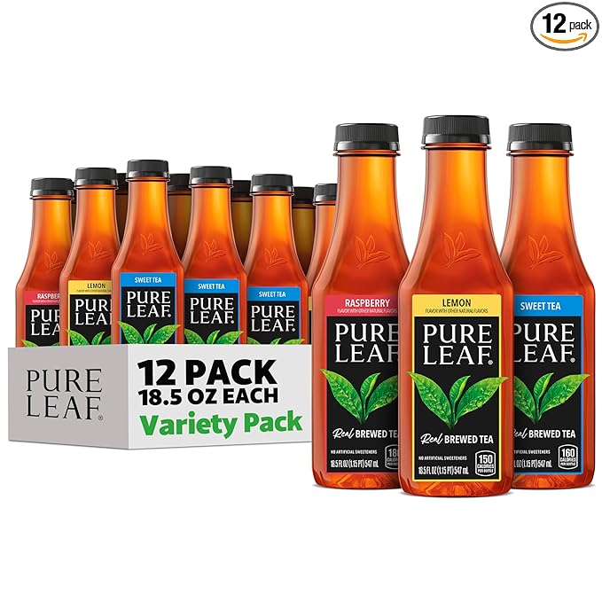Pure Leaf Iced Tea, Sweetened 3 Flavor Variety Pack, 18.5 Fl Oz Bottles (Pack of 12)