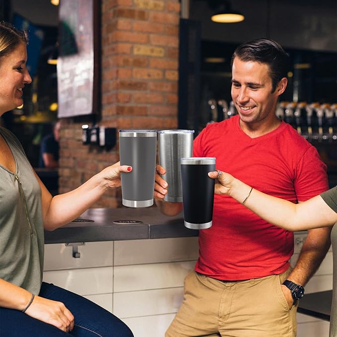 20oz Tumbler Bulk Stainless Steel Tumblers with Lid Vacuum Insulated Double Wall Travel Coffee Mug Powder Coated Tumbler Cup for Hot and Cold Drinks(Grey, 1 pack)