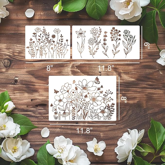 Flower Stencils for Painting Wildflower Stencils Reusable Floral Stencil for Crafts Wall Canvas Fabrics Furniture Card