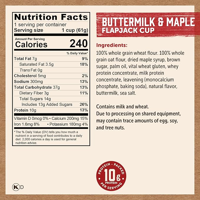 Kodiak Cakes Instant Pancake & Flapjack Cups, Buttermilk & Maple, High Protein, 100% Whole Grains, (Pack of 12)