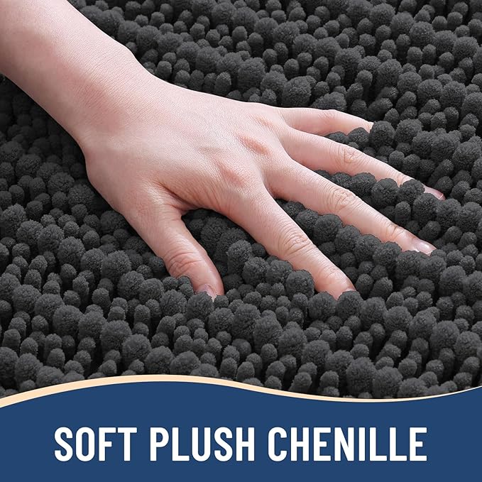 Arotive Luxury Chenille Bathroom Rug Mat, Extra Soft Thick Absorbent Shaggy Bath Rugs, Non-Slip Machine Wash Dry, Plush Bath Mats for Bathroom, Shower and Tub, 50x30, Dark Grey