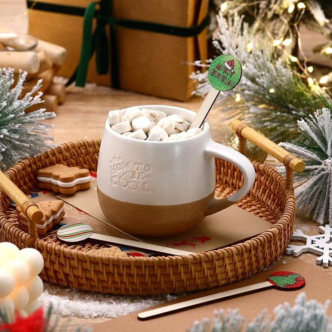 Jinei 120 Pcs Christmas Coffee Stirrers Stir Sticks Natural Wooden Stir Sticks Disposable Drink Stirrers for Stirring Hot Chocolate Milkshake Restaurant Home Office