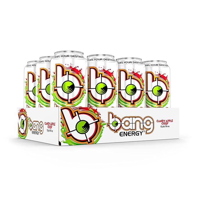 Bang Candy Apple Crisp Energy Drink, 0 Calories, Sugar Free, 16 Fl Oz (Pack of 12)