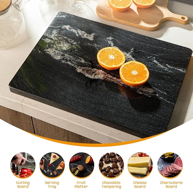 Natural Black Marble Pastry and Cutting Board, 12x16x0.7 Inch, Heavy for Dough Chocolate, Pack of 1