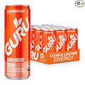 GURU Peach Mango Punch Organic Energy Drinks, Clean Energy Drink with Plant Based Natural Caffeine from Green Tea + Focus with L Theanine, Gluten Free and Vegan, 140MG Caffeine, 12oz (Pack of 12)