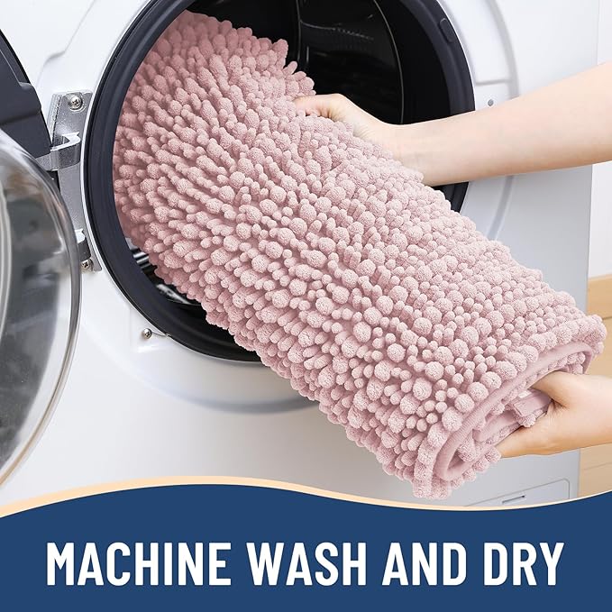 Arotive Luxury Chenille Bathroom Rug Mat, Extra Soft Thick Absorbent Shaggy Bath Rugs, Non-Slip Machine Wash Dry, Plush Bath Mats for Bathroom, Shower and Tub, 47x24, Dirty Pink