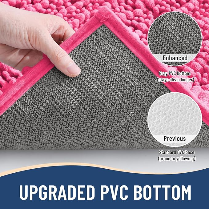 Arotive Luxury Chenille Bathroom Rug Mat, Extra Soft Thick Absorbent Shaggy Bath Rugs, Non-Slip Machine Wash Dry, Plush Bath Mats for Bathroom, Shower and Tub, 34x21, Deep Pink
