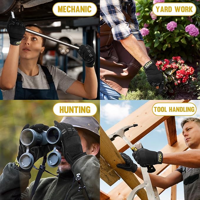 HANDLANDY Work Gloves for Men & Women, Utility Mechanic Working Gloves Touch Screen, Flexible Yard Work Gloves