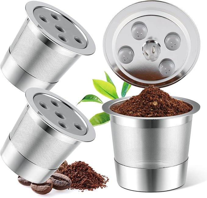 Stainless Steel Reusable K Cups for K eurig Supreme & Supreme Plus, Reusable K Cups Five Hole Universal K-eurig Refillable Coffee Pod Filter (3 Pack)