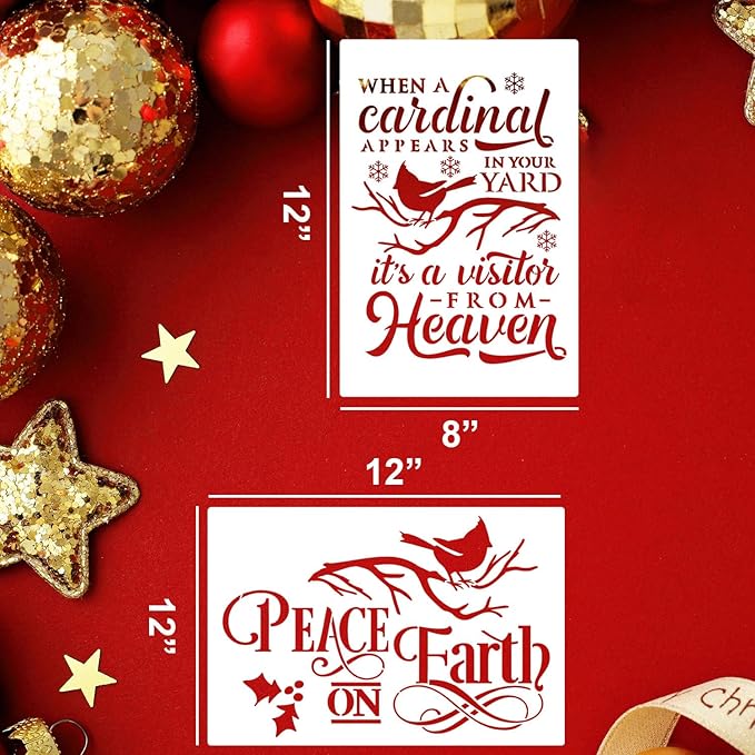 Christmas Stencils for Painting 12x8” Large Christmas Stencil Cardinal Believe Snowman Xmas Holiday Drawing Templates for Wood Shirts Door Mat Porch Hanger Decor(XMS Stencil 14-9p/12x8in)