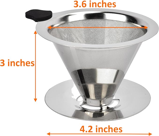 Pour Over Coffee Dripper Stainless Steel Reusable Cone Coffee Filters #2