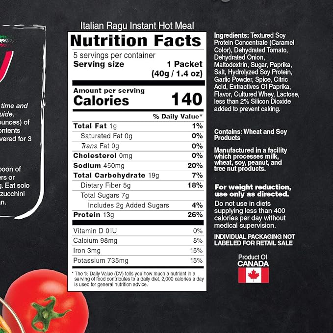 Inspire Italian Ragu - 13g Instant Hot Protein Meal by Bariatric Eating (5 Packets)
