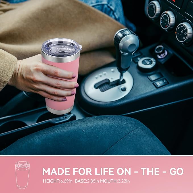 20 oz Tumbler Stainless Steel Tumblers Bulk with Lid Double Wall Insulated Coffee Tumbler Cups for Hot & Cold Drinks Powder Coated Travel Coffee Tumbler Mug Metal (Rose Pink, 6 pack)