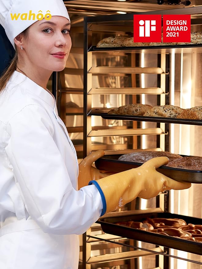 LANON Protection wahoo Liquid Silicone Smoker Oven Gloves, Food-Contact Grade, Heat Resistant Gloves for Cooking, Grilling, Baking, Yellow, XL/10
