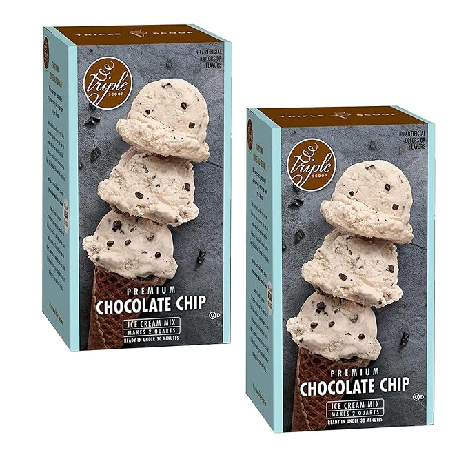 Triple Scoop - Premium Vanilla Choc Chip (2) Ice Cream Mix For Ice Cream Maker. Simple, Easy, Delicious. From Gourmet Mix To Maker in 5 Minutes, Makes 2 Creamy Qrts, Made in USA (2 Pk, Vanilla Choc)