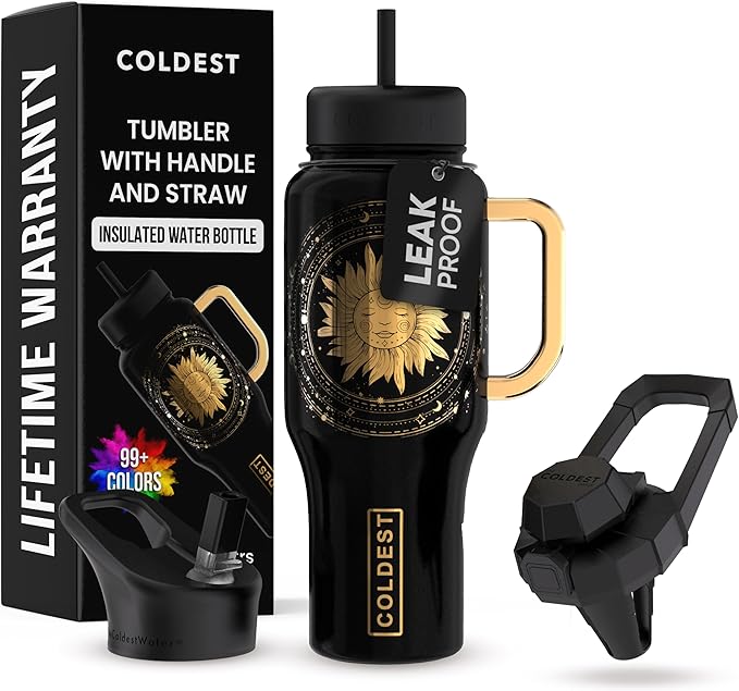 Coldest 40 oz Tumbler with Handle and Straw - 100% Leak Proof Insulated Tumbler with Lid and Straw (3 Lids) - Stainless Steel Tumblers for Women & Men - Cup Holder Friendly Base, 36 oz (Zen)