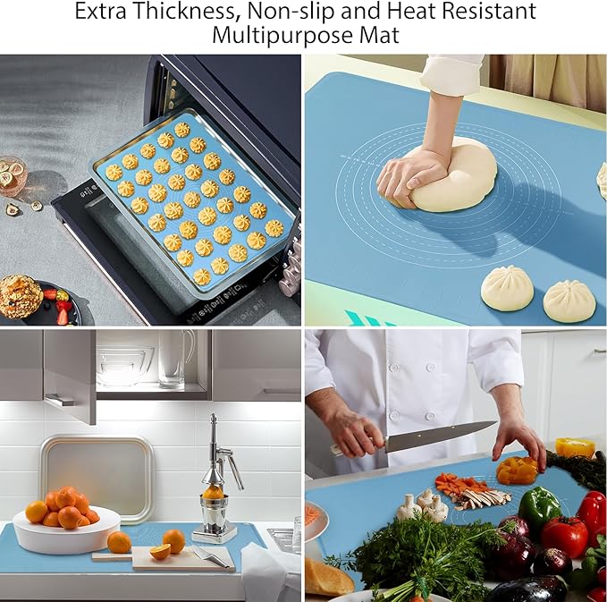 28"X20" Silicone Baking Mat Extra Large Non-stick Pastry Mat with High Edge, Dough Rolling Board for Pastry, Macarons, Pies, Bread, Cookies, Pizza, Fondant, Pasta, Food Grade Silicone Baking Supplies