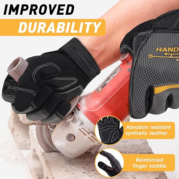 HANDLANDY Work Gloves for Men & Women, Utility Mechanic Working Gloves Touch Screen, Flexible Yard Work Gloves