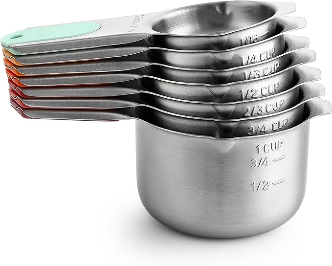 Spring Chef Magnetic Stainless Steel Measuring Cups (Patent Pending), Kitchen Tools with Easy to Read Markings for Measuring Dry or Liquid Ingredients, Set of 7, Desert Sunset