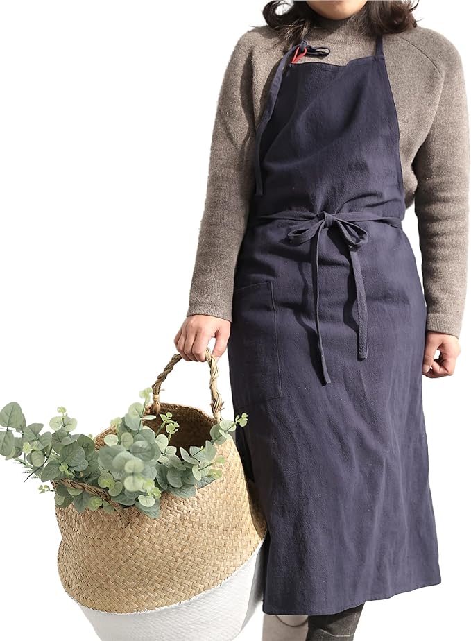 HANEE Kitchen Apron for Women & Men (9 Colors) Linen Cooking Aprons with pocket