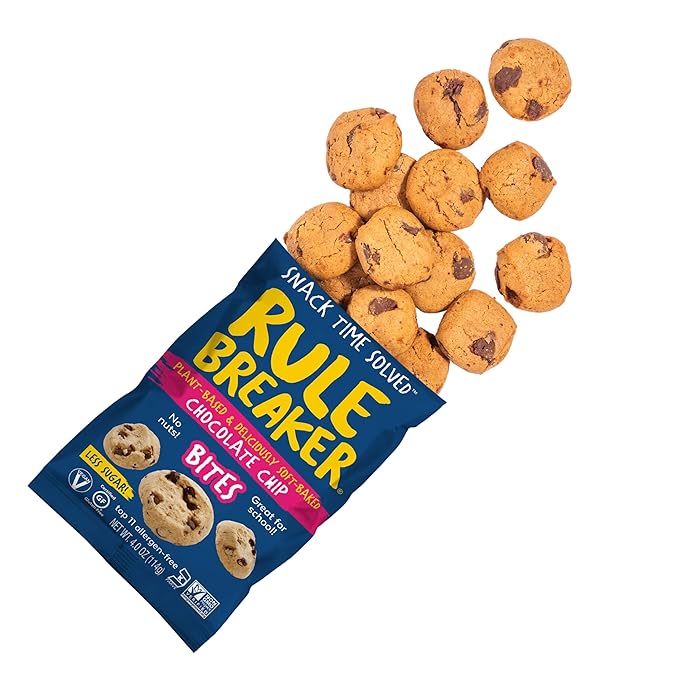 Rule Breaker Vegan & Gluten-Free Cookies | Chocolate Chip Bites | Plant-Based, Dairy, Nut, Soy, Allergen Free, Kosher | Great For School, Office, Pantry | Soft-Baked School Snacks for Kids and Adults (Pack of 12)
