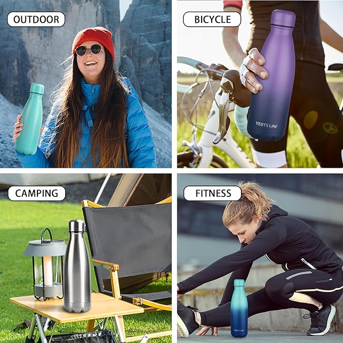 Insulated Water Bottle, 2 Pack-12oz Stainless Steel Water Bottles with straw lid, Metal Sports Water Bottles for Boys,Girls, Double Wall Vacuum BPA-Free Flask for Sports (Purple Ocean)