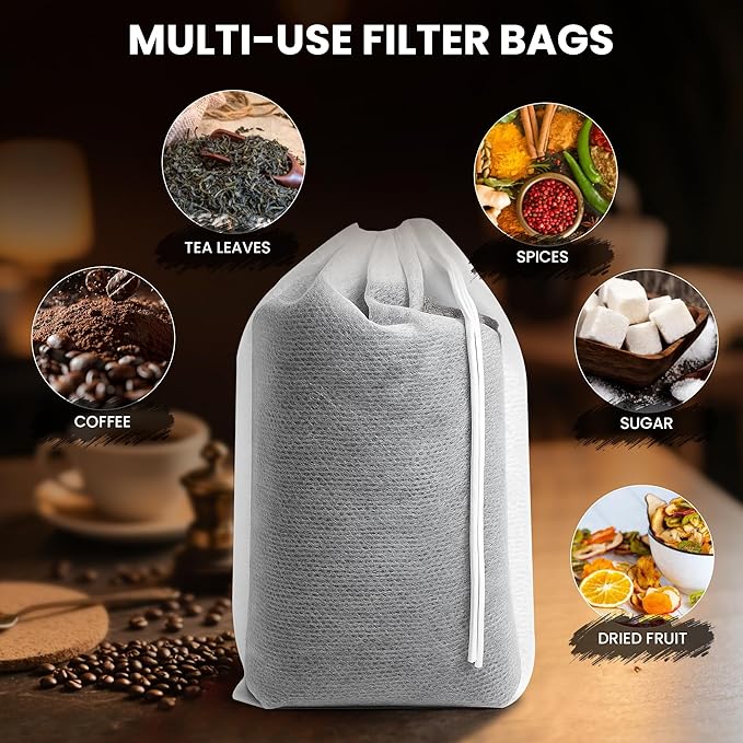 120 Count Cold Brew Coffee Filter Bags – 4x6 Inch Disposable Fine Mesh Drawstring Tea & Coffee Pouches – Fits 64oz Mason Jar, Tear-Resistant, Made from Natural Materials