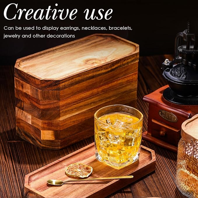 Dandat 12 Pack Wooden Serving Platter Bulk Acacia Wood Platters 10 x 5 Inch Rustic Serving Tray Rectangular Charcuterie Board Cheese Plate for Home Decor Dessert Vegetables Fruit Cookie