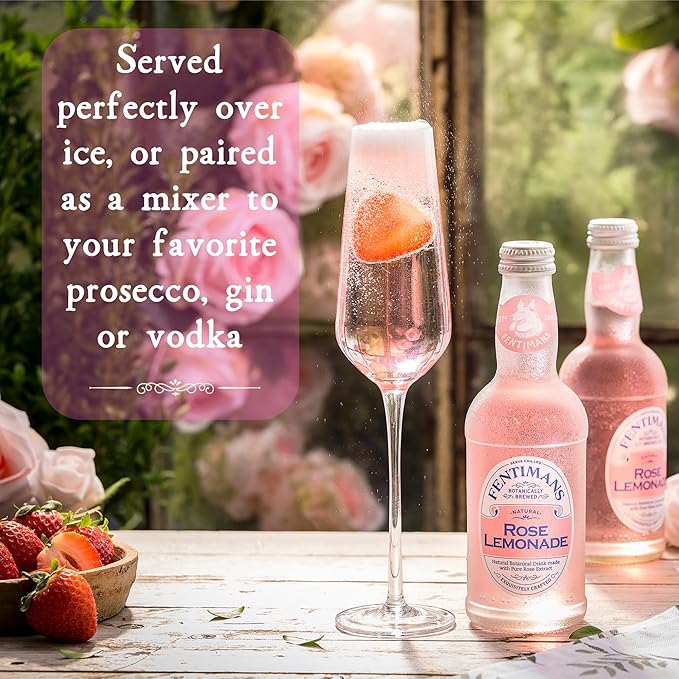 Fentimans Sparkling Rose Lemonade - Sparkling Pink Lemonade with Natural Ingredients & Pure Rose Extract, Mixer, Craft Soda, Botanically Brewed Lemonade - 9.3 Fl Oz (Pack of 24)