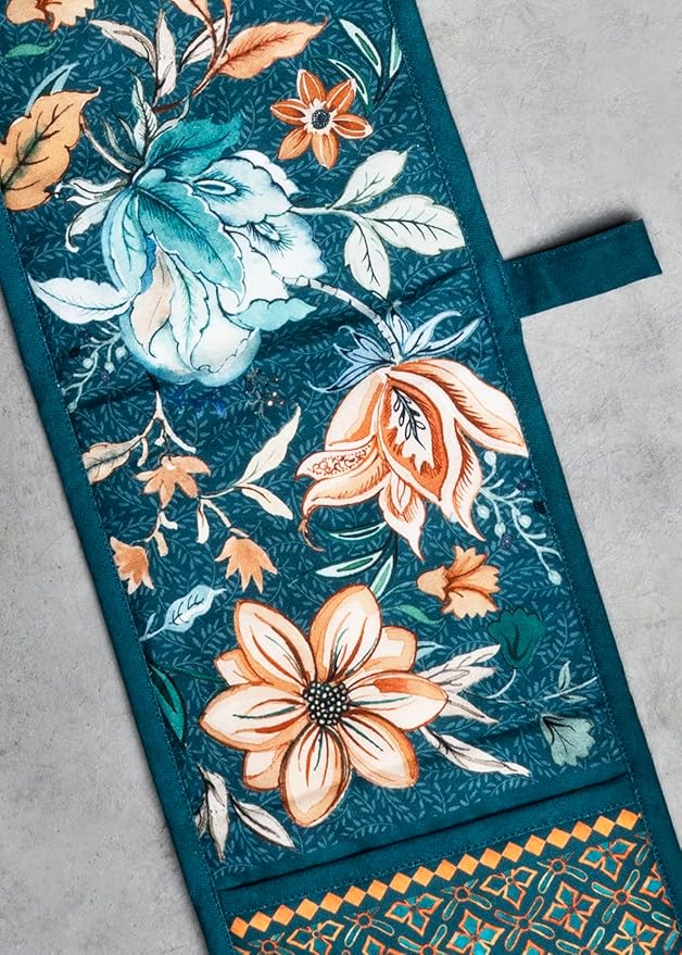 Maison d' Hermine Double Oven Mitts 100% Cotton 7"x35" Double Oven Mitt Heat Resistant BBQ Cooking Gloves with Loop, Baking, Grilling, Home, Kitchen, Handling Hot Pans (Luxury Loft-Dark Teal)
