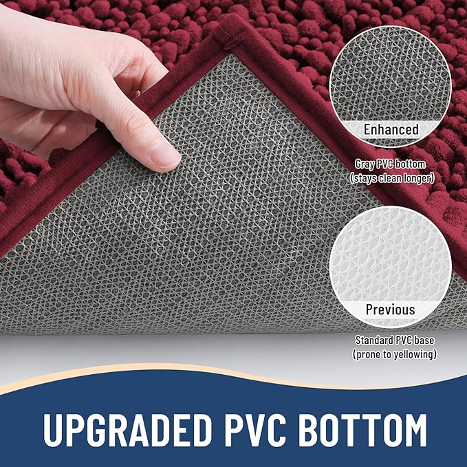 Arotive Luxury Chenille Bathroom Rug Mat, Extra Soft Thick Absorbent Shaggy Bath Rugs, Non-Slip Machine Wash Dry, Plush Bath Mats for Bathroom, Shower and Tub, 34x21, Burgundy