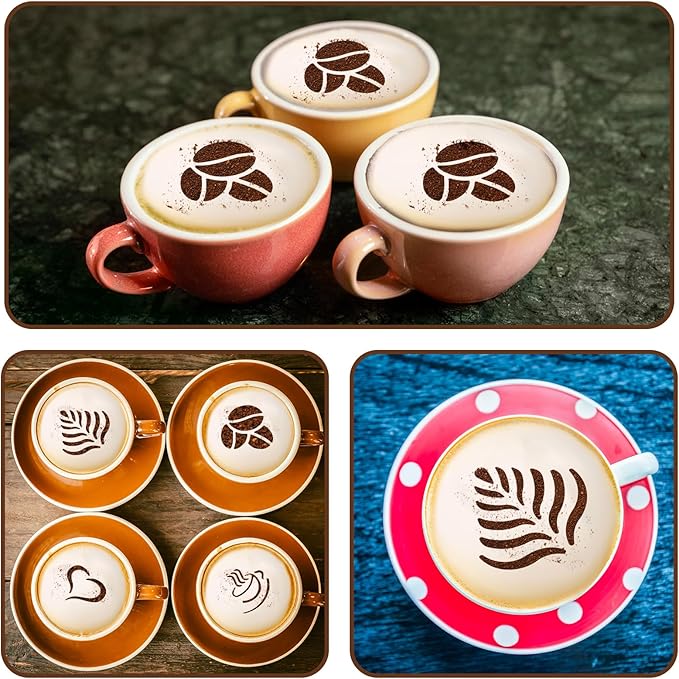 4 Pcs Stainless Coffee Stencils Latte Art,Latte Art Stencils,Lattes Stencilss with Various Patterns for Cappuccino Lattes Cake Decorating Coffee Shop and Home Use(Silver)