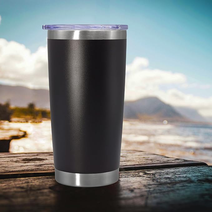 20 oz Tumbler Coffee Tavel Tumblers Bulk with Lid Stainless Steel Double Wall Vacuum Insulated Mug Powder Coated Cups fit Car Cupholder for Hot and Cold - Black, 8Pack