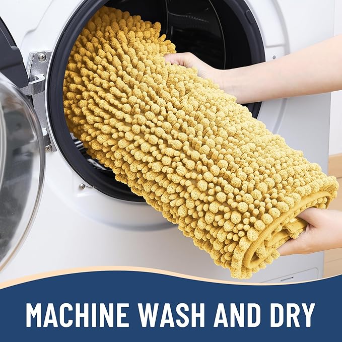 Arotive Luxury Chenille Bathroom Rug Mat, Extra Soft Thick Absorbent Shaggy Bath Rugs, Non-Slip Machine Wash Dry, Plush Bath Mats for Bathroom, Shower and Tub, 44x24, Yellow